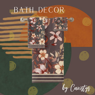 Large Florals Brown & Peach Bath Towel Set