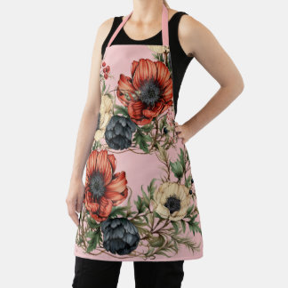 Large Florals Rich Rust, Deep Purple, Cream Apron