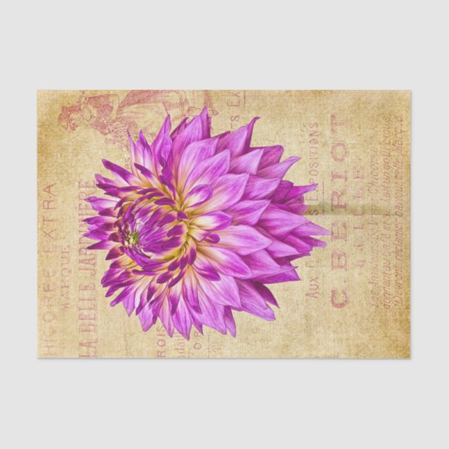 Large Flower Tissue Paper Decoupage Art Purple (Front)