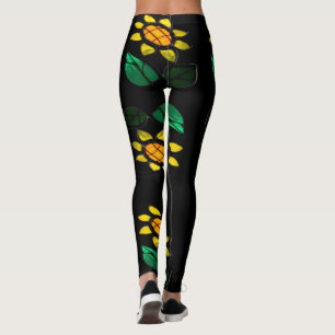 Large Flowers Stained Glass Black Leggings