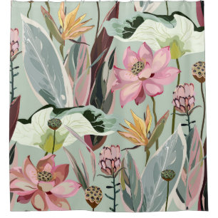 Large Flowers Vintage Floral Illustration Shower Curtain