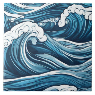 Large Foamy Blue Ocean, Sea Waves Abstract  Ceramic Tile