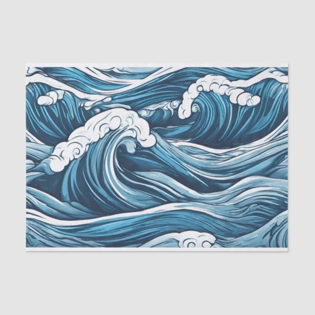 Large Foamy Blue Ocean, Sea Waves Abstract  Tissue Paper (Front)