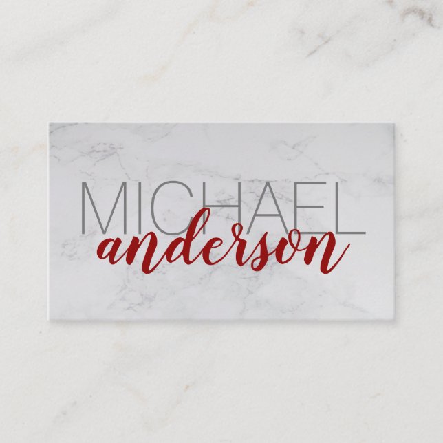Large Font | Red Script Professional | Marble Business Card (Front)