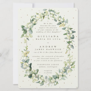 Large Formal Cream Snowberry + Eucalyptus Wedding Invitation