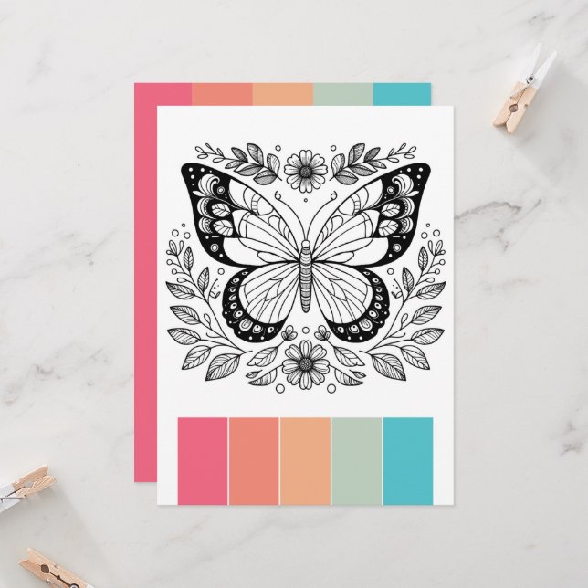 Large Format Butterfly Colouring Cards Art Therapy (Front/Back In Situ)