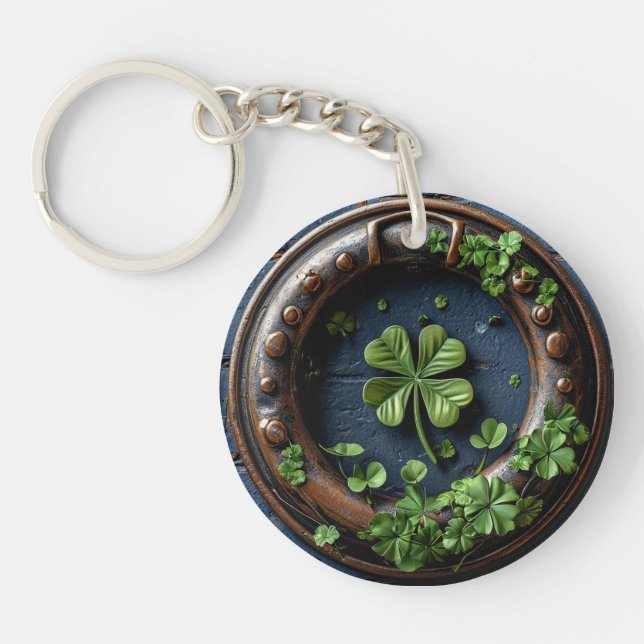 Large Four Leaf Clover Bold Lucky Symbol Key Ring (Front)