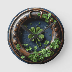 Large four-leaf clover round clock