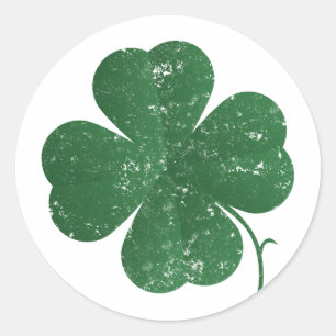 Large Four Leaf Clover - vintage style Classic Round Sticker