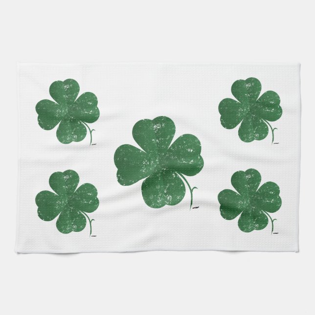 Large Four Leaf Clover - vintage style Tea Towel (Horizontal)
