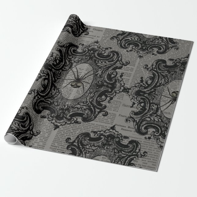 Large Framed Spider on Dark Grey Wrapping Paper (Unrolled)