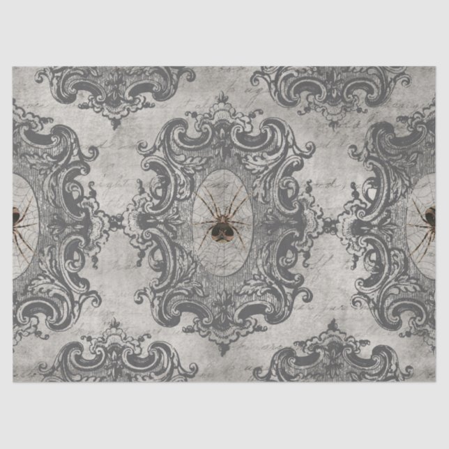 Large Framed Spider on Light Grey Decoupage Tissue Paper (Front)