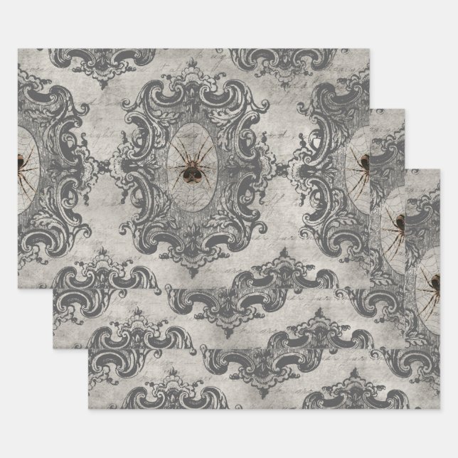 Large Framed Spider on Light Grey Wrapping Paper Sheet (Set)