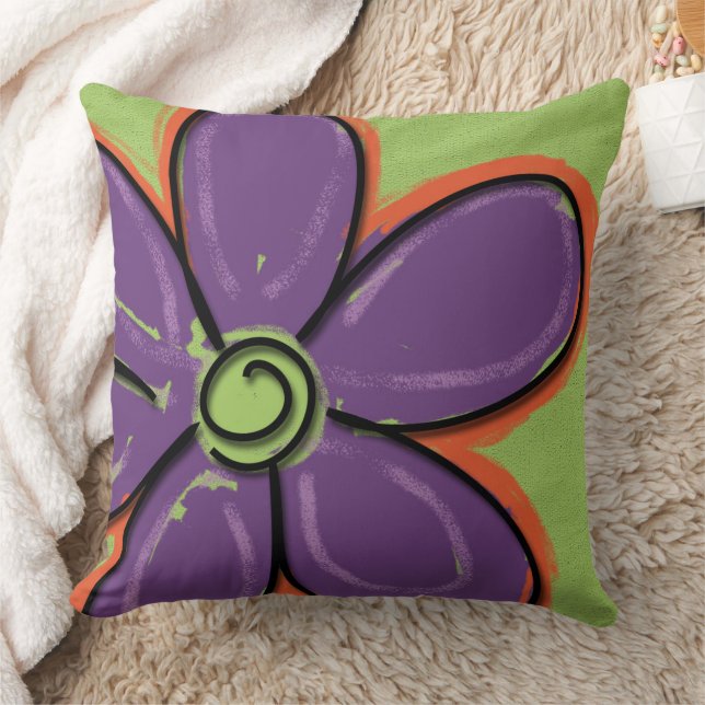 Large Fun Purple Painted Flower Cushion (Blanket)