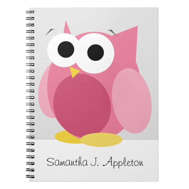 Large Funny Pink Owl 6.5" x 8.75" Spiral Notebook (Front)