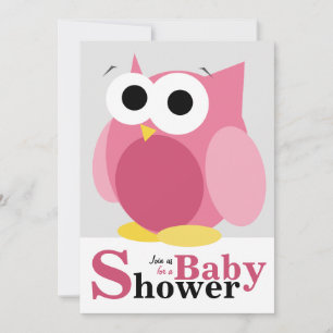 Large Funny Pink Owl Baby Shower Invitations