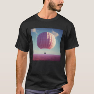 Large Giant Pink Hot Air Balloon Travel World Blue T-Shirt