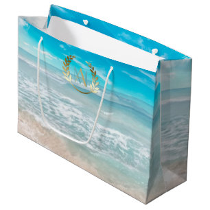 Large Gift Bag    Modern Monogram Geometric Beach