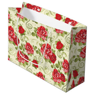 Large Gift Bag-Red Roses Print Large Gift Bag