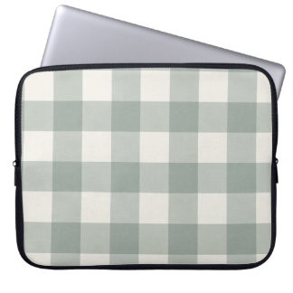 Large gingham checks plaid light sage green laptop sleeve