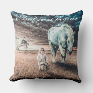 Large  Girl and Pony Throw Pillow