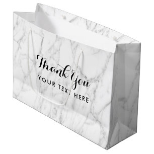 Large glossy chic white stone marble custom print gift bag