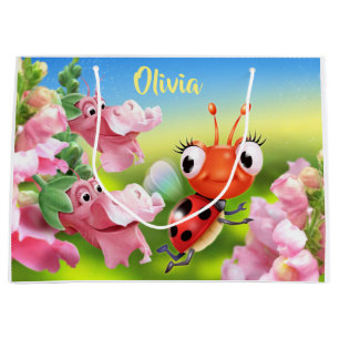 Large glossy gift bag Ladybug & friendly flowers