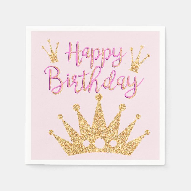 Large Gold Glitter and Sparkle Crown Napkin (Front)