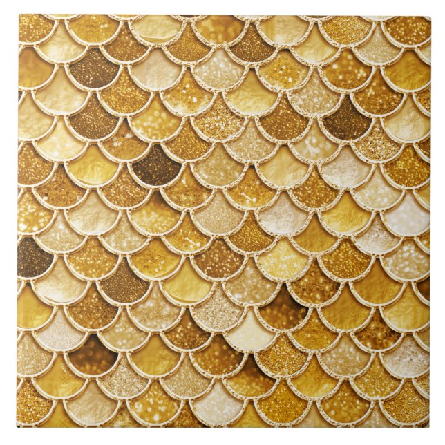 Large Gold Glitter Mermaid Scales Ceramic Tile (Front)