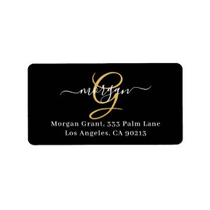 Large Gold Monogram, White Script Name, Black Label