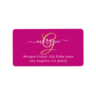 Large Gold Monogram, White Script Name, Fuchsia Label