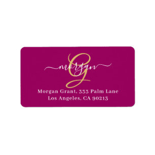 Large Gold Monogram, White Script Name, Maroon Label