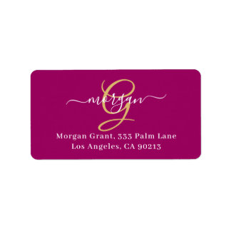 Large Gold Monogram, White Script Name, Maroon Label