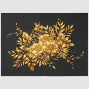 Large Gold Tone Floral on Black Decoupage  Tissue Paper