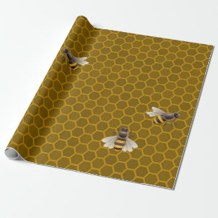 Large Golden Honey Honeycomb Bee Hive Geometric He Wrapping Paper