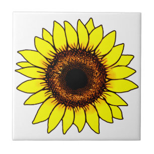 Large Golden Yellow Sunflower Ceramic Tile