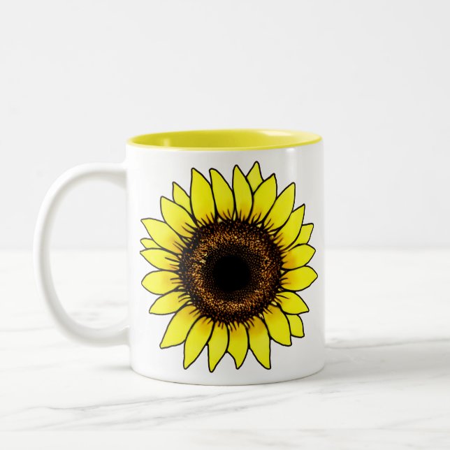 Large Golden Yellow Sunflower  Two-Tone Coffee Mug (Left)
