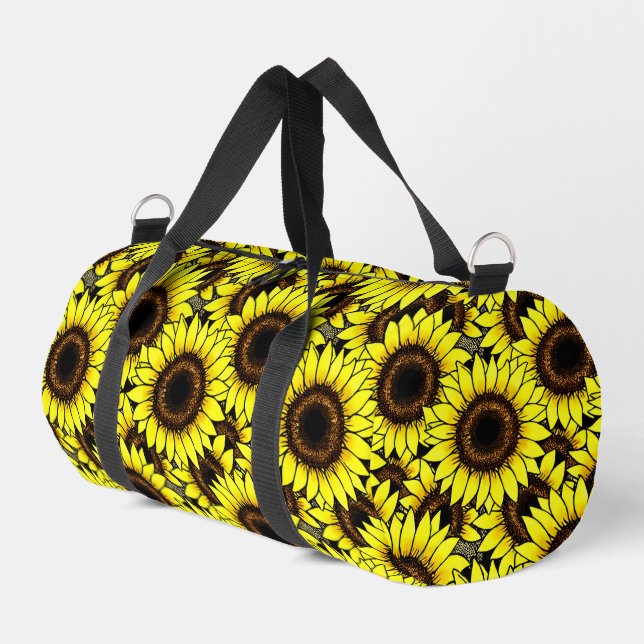 Large Golden Yellow Sunflowers Duffle Bag (Left Corner)