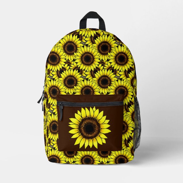 Large Golden Yellow Sunflowers Printed Backpack (Front)