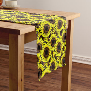 Large Golden Yellow Sunflowers Short Table Runner
