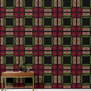 Large Goth Art Nouveau Rose and Dahlia Red Wallpaper