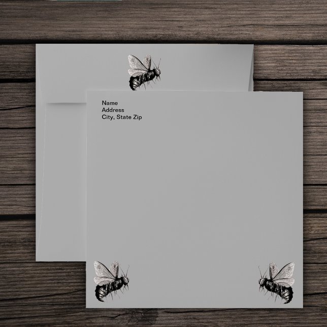Large Gothic black White Bees Skulls on Wings Envelopes (Black and white Gothic illustration of creepy bees with skulls on wings on grey mailing envelopes.)