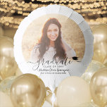 Large Graduation Photo Elegant Modern Black Script Balloon<br><div class="desc">Add an elegant personalised touch to college or high school graduation party decorations with this custom photo large helium balloon. Picture and all text are simple to customise. (IMAGE PLACEMENT TIP: An easy way to centre a picture exactly how you want is to crop it before uploading to the Zazzle...</div>