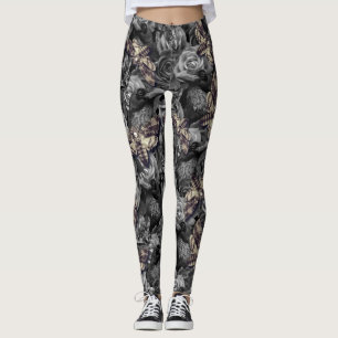 Large Gray Death Head Hawk Moths Gothic Raven Leggings