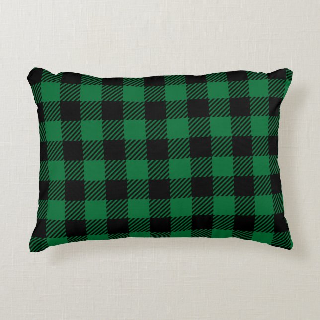 Large Green Black Buffalo Plaid Farmhouse Decor Po Decorative Cushion (Front)