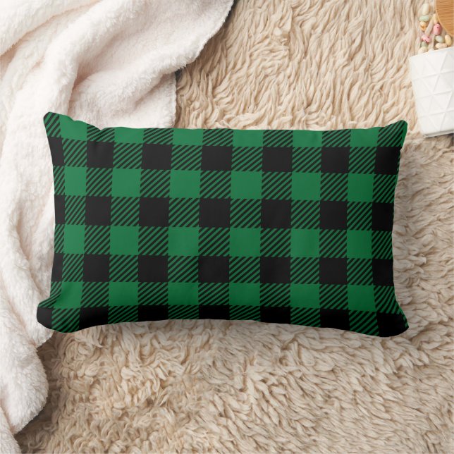 Large Green Black Buffalo Plaid Farmhouse Decor Th Lumbar Cushion (Blanket)