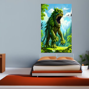 Large green fantasy creature   AI Art Poster