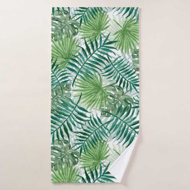 Large Green Fern Palm and Monstera Tropical Plants Bath Towel (Bath Towel)