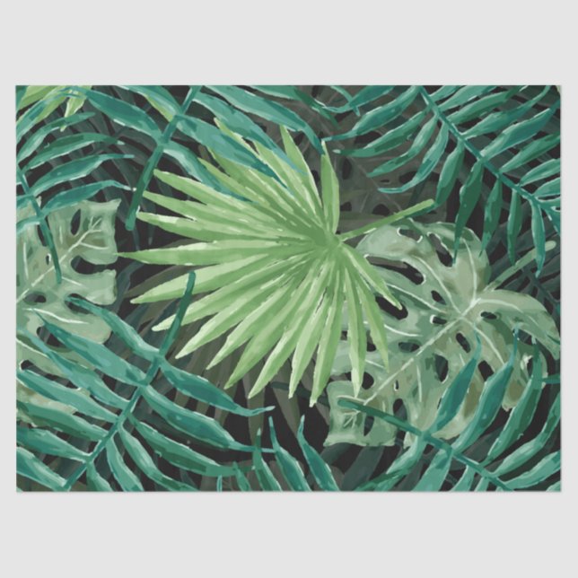 Large Green Fern Palm and Monstera Tropical Plants Tissue Paper (Front)