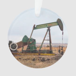 Large Green Pumpjack in an Oil Field Ornament